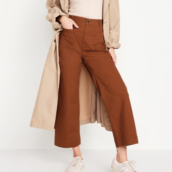 (NWT) Old Navy - high waisted crop chino wide leg pants rusty copper brown - Picture 1 of 4